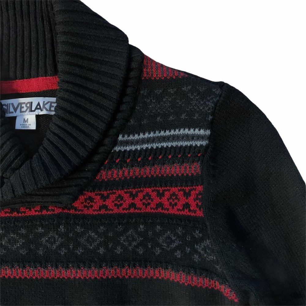 Boys Fair Isle Nordic Shawl Collar Sweater Medium - Picture 4 of 7